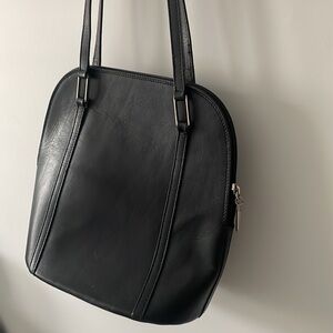 Saks Fifth Avenue Genuine Leather Black Structured Shoulder Bag